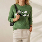 Sheep pattern cotton knit sweater in green