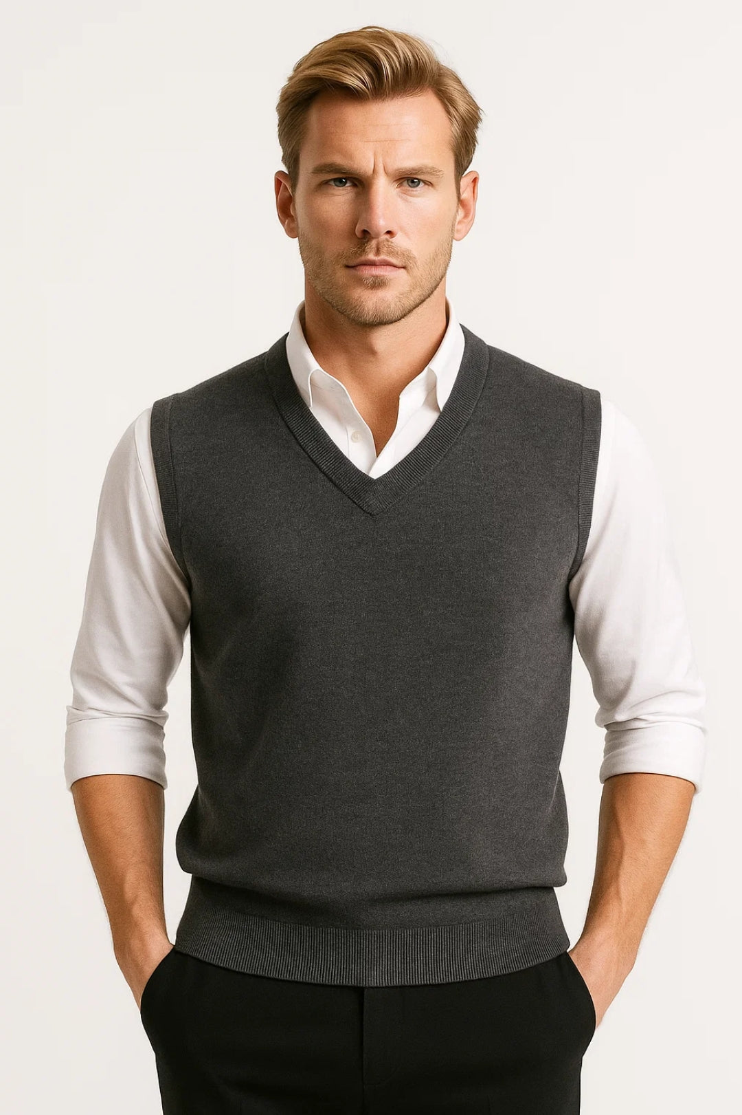 Classic V-Neck Knit Vest for Men