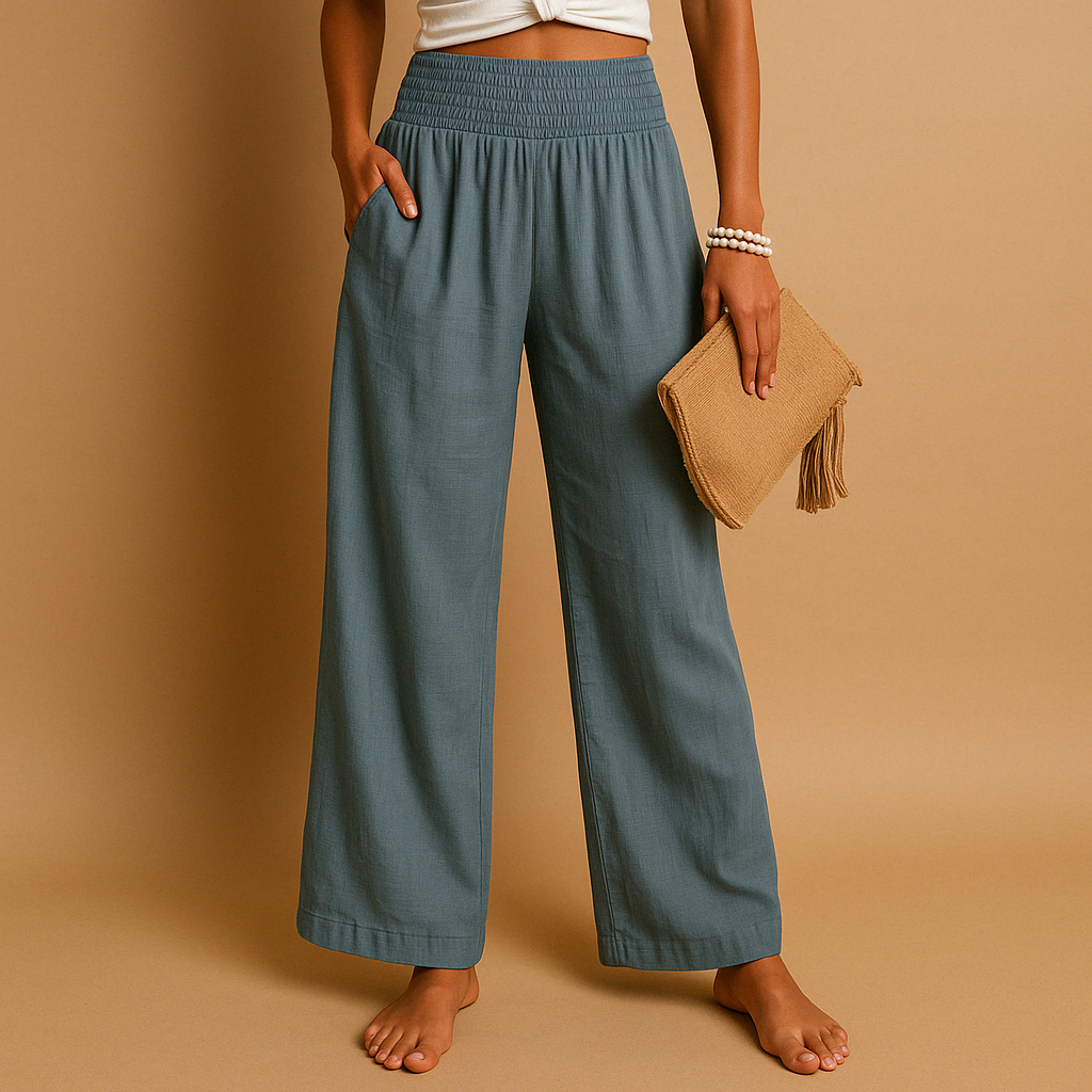 High Waist Linen Pants for Women - Comfortable, breathable elastic casual trousers perfect for warm weather and stylish everyday wear. 2