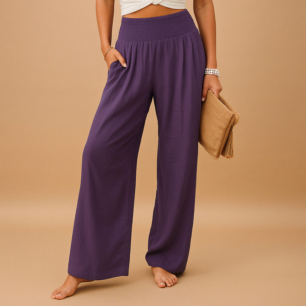 High Waist Linen Pants for Women - Comfortable, breathable elastic casual trousers perfect for warm weather and stylish everyday wear. 5