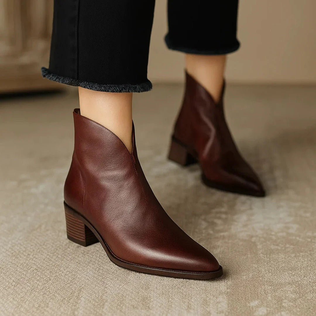 Women's cushioned non slip leather ankle boots in brown