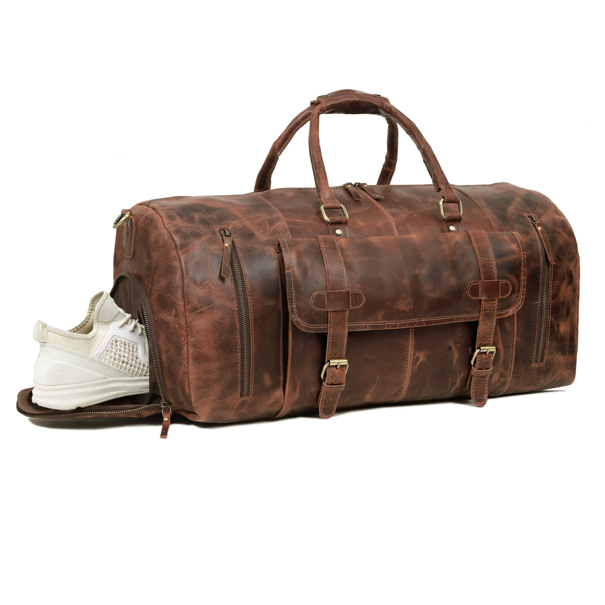 Vintage leather weekender duffle bag