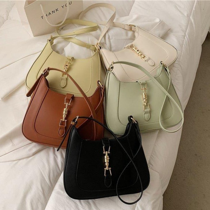 Vegan leather baguette shoulder bag