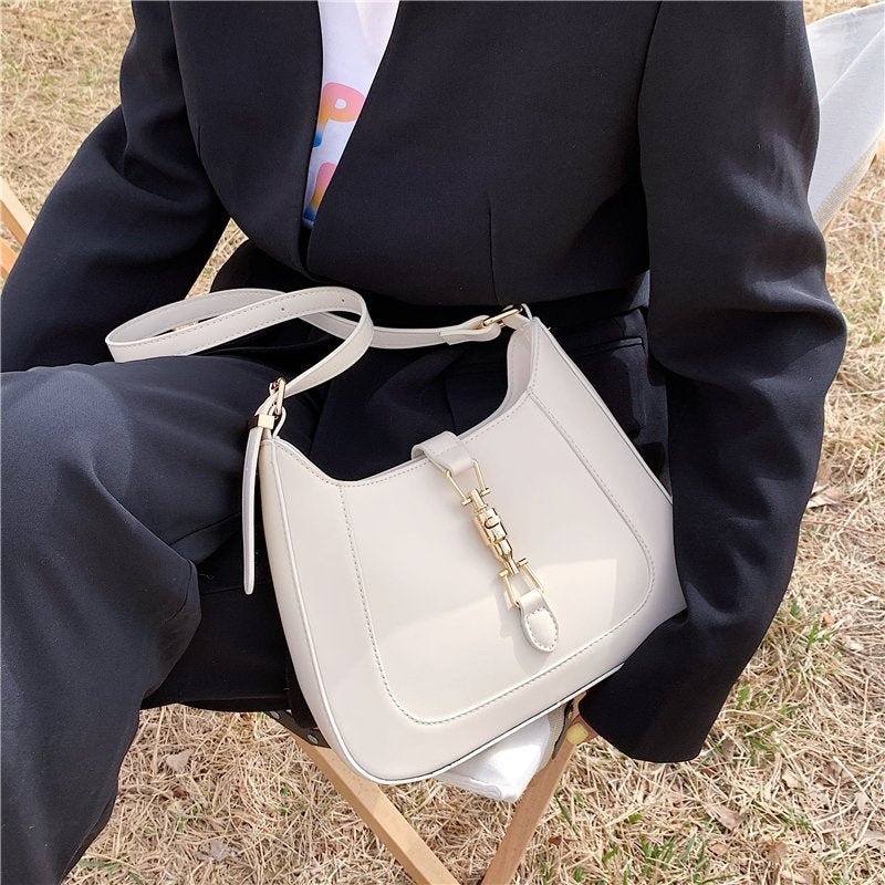 Vegan leather baguette shoulder bag