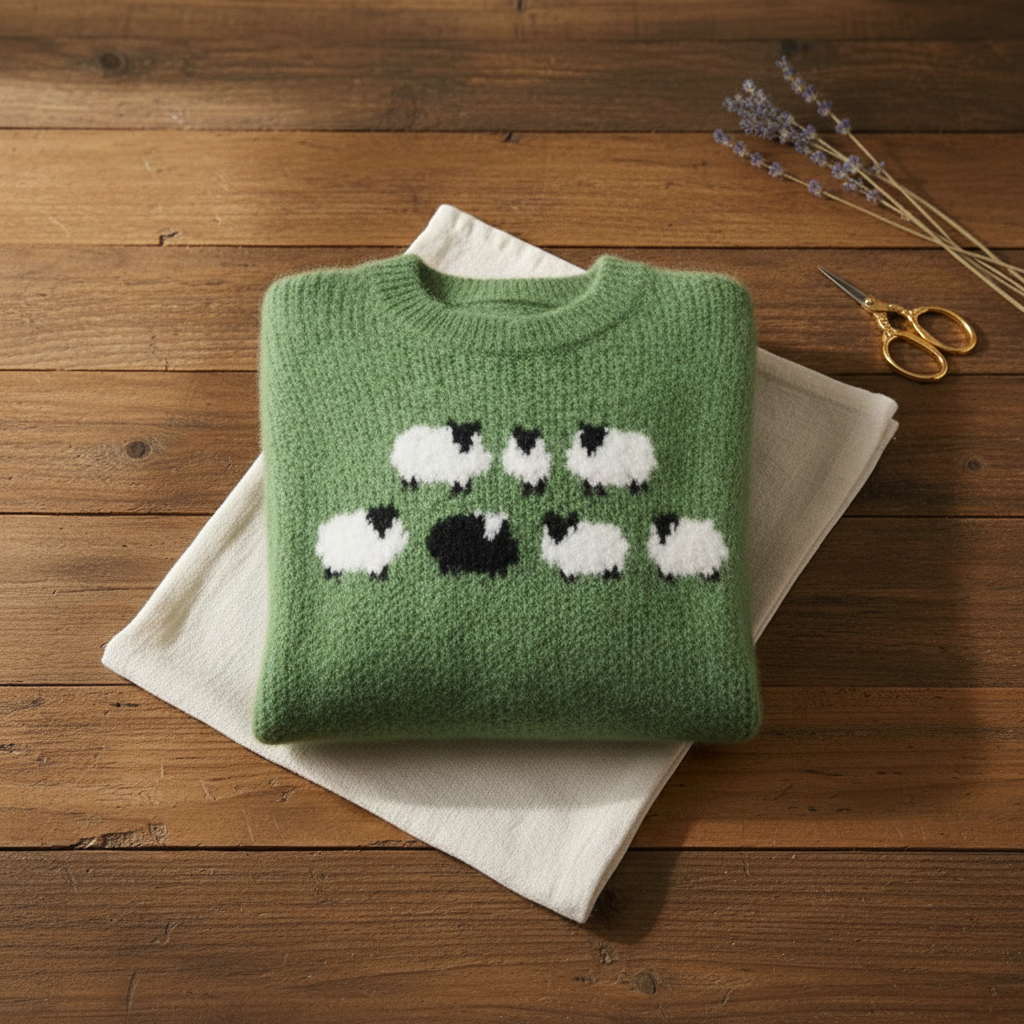 Sheep pattern cotton knit sweater