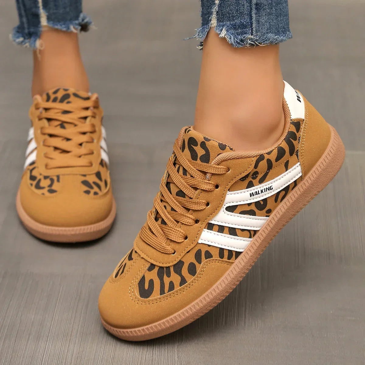Women's lightweight slip on sneakers no laces easy on and off in leopard print