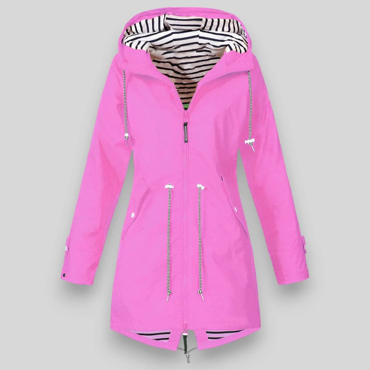 Women's sleek waterproof rain jacket with adjustable hood in pink