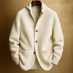 Men's ribbed wool blend shawl collar cardigan in white