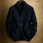 Men's ribbed wool blend shawl collar cardigan in dark blue