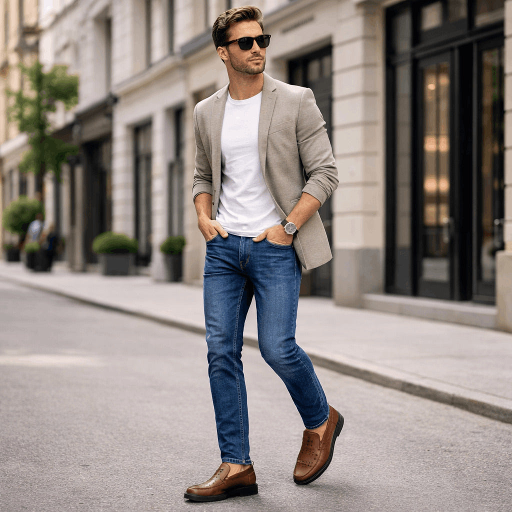 Men's casual leather loafers featuring a non-slip sole, designed for comfort and everyday wear, perfect for versatile styling. 2