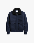 Navy Zip-Front Jacket with Lapel Collar