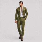 Men's slim fit linen suit in light beige, perfect for weddings and casual events, featuring a tailored design and breathable fabric for comfort and style. 1