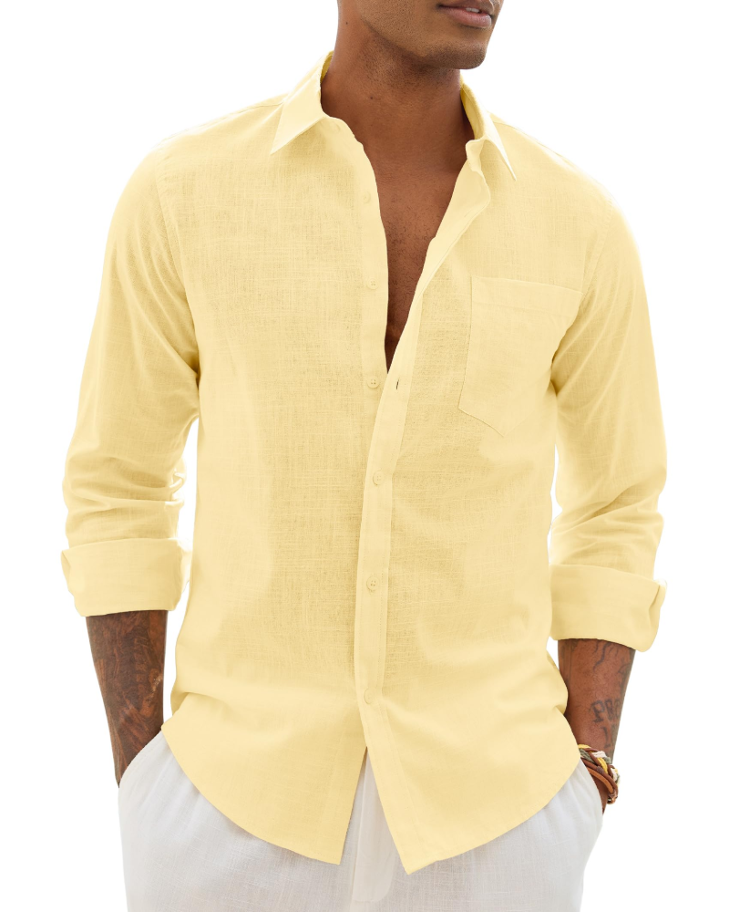 Men's Long Sleeve Shirt, Cotton Linen Blend, Casual Fit 12