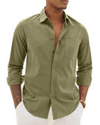 Men's Long Sleeve Shirt, Cotton Linen Blend, Casual Fit 13