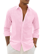 Men's Long Sleeve Shirt, Cotton Linen Blend, Casual Fit 6