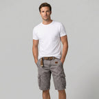 Men's regular fit cargo shorts designed for casual outdoor activities, featuring multiple pockets for storage and comfortable fabric for all-day wear. 0