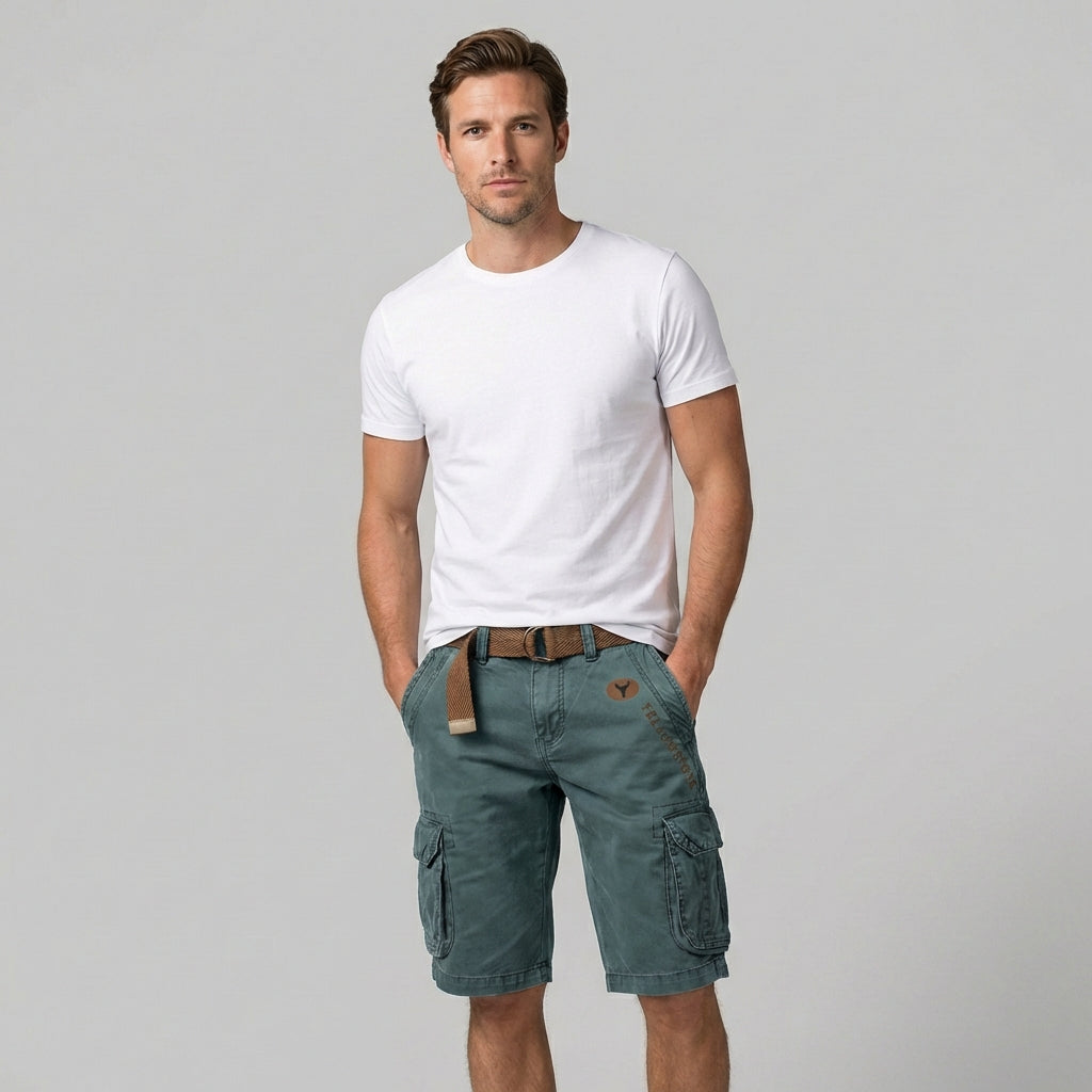 Men's regular fit cargo shorts designed for casual outdoor activities, featuring multiple pockets for storage and comfortable fabric for all-day wear. 5