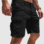 Men's relaxed fit knee-length cargo shorts in khaki, ideal for casual wear with multiple pockets for convenience and comfort. 2