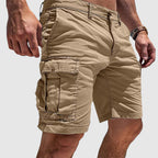 Men's relaxed fit knee-length cargo shorts in khaki, ideal for casual wear with multiple pockets for convenience and comfort. 3
