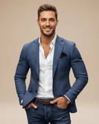 Men's slim blazer jacket featuring classic lapels, perfect for both formal and casual occasions, designed for a tailored fit and stylish appearance. 3