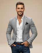 Men's slim blazer jacket featuring classic lapels, perfect for both formal and casual occasions, designed for a tailored fit and stylish appearance. 5