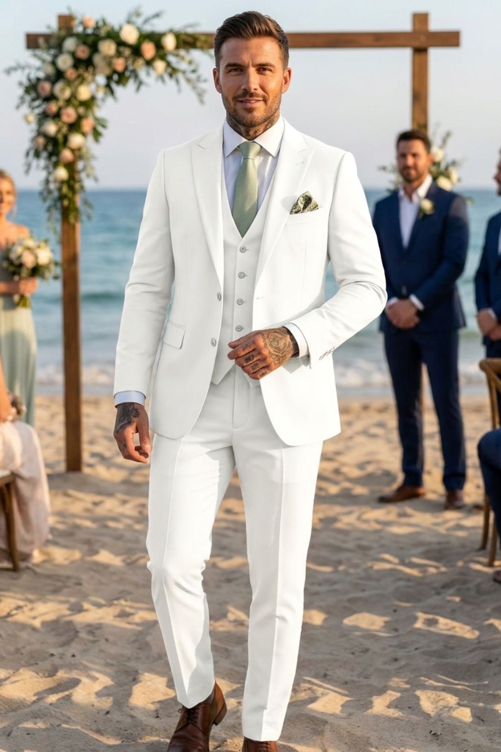 Men's slim fit three piece suit in charcoal gray, featuring a tailored jacket, matching vest, and trousers, ideal for weddings and formal occasions, showcasing 0