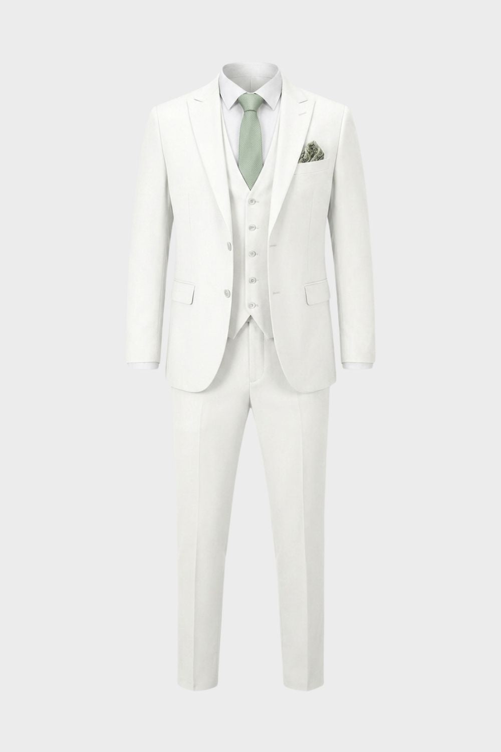 Men's slim fit three piece suit in charcoal gray, featuring a tailored jacket, matching vest, and trousers, ideal for weddings and formal occasions, showcasing 1