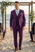 Men's slim fit three piece suit in charcoal gray, featuring a tailored jacket, matching vest, and trousers, ideal for weddings and formal occasions, showcasing 13