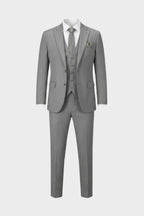 Men's slim fit three piece suit in charcoal gray, featuring a tailored jacket, matching vest, and trousers, ideal for weddings and formal occasions, showcasing 7
