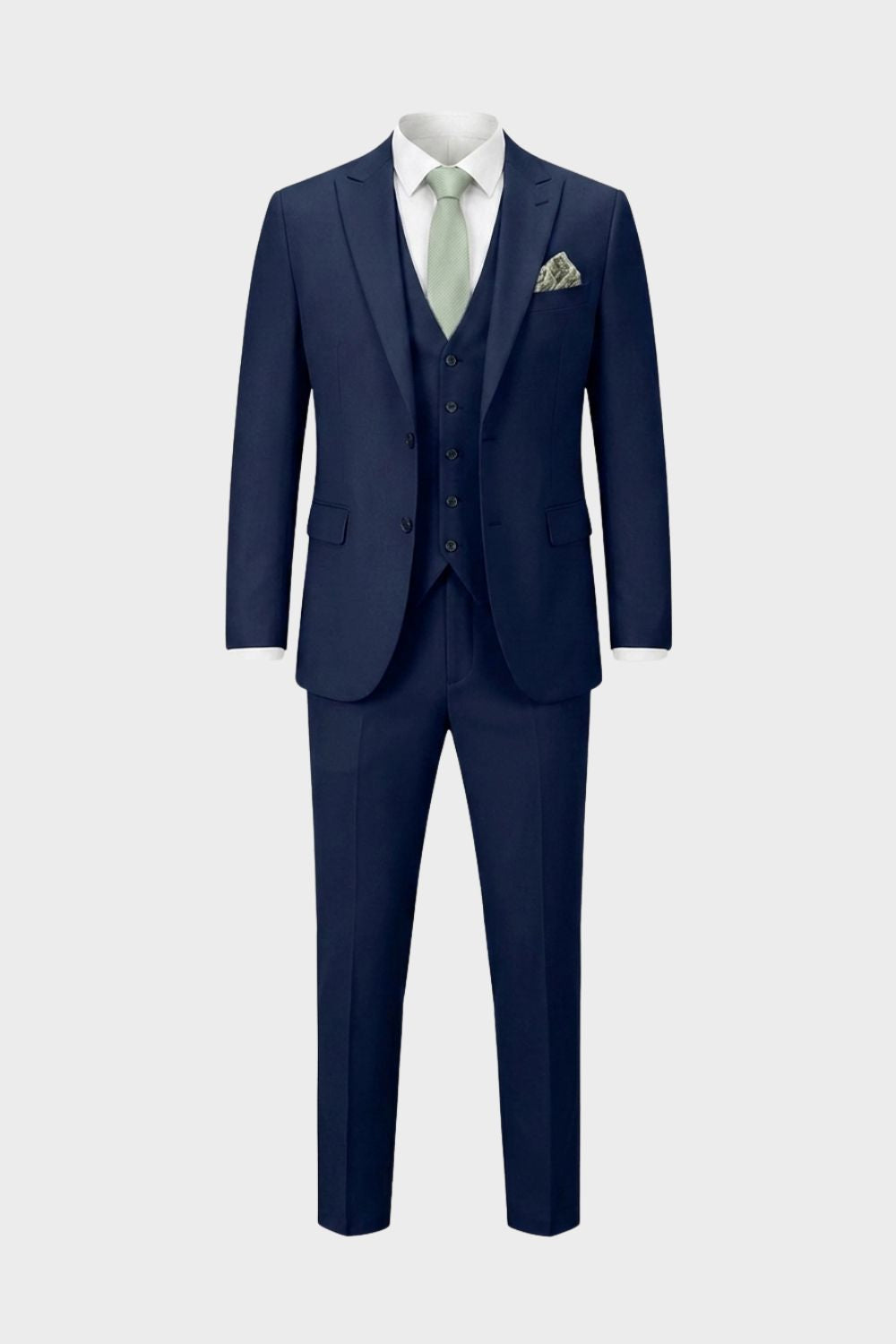 Men's slim fit three piece suit in charcoal gray, featuring a tailored jacket, matching vest, and trousers, ideal for weddings and formal occasions, showcasing 8