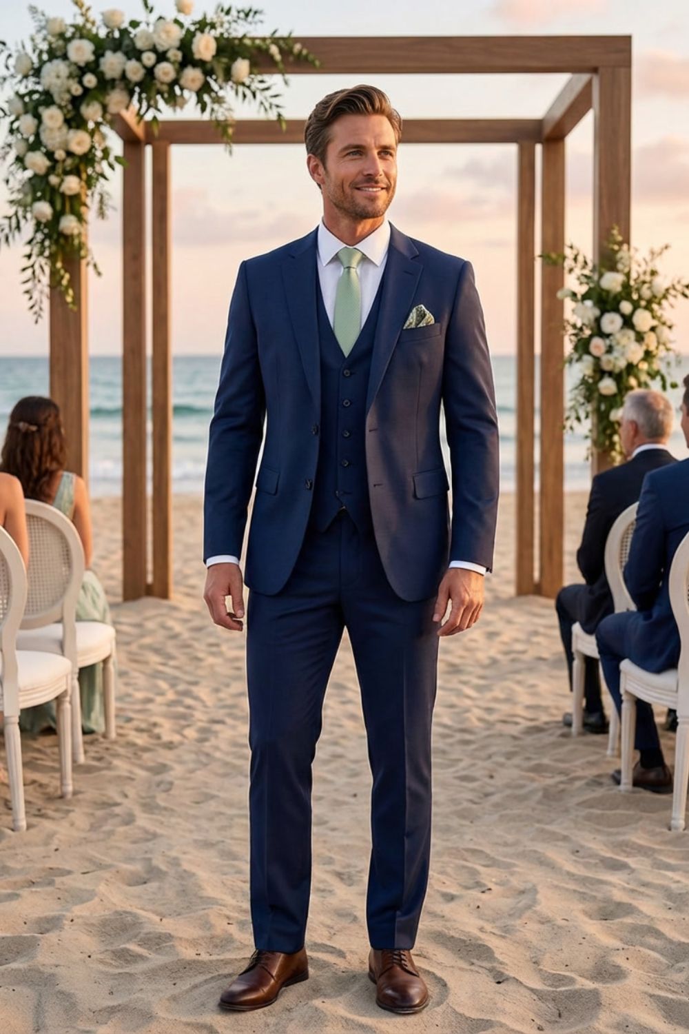 Men's slim fit three piece suit in charcoal gray, featuring a tailored jacket, matching vest, and trousers, ideal for weddings and formal occasions, showcasing 9