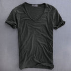 Men's slim fit V neck T-shirt in soft fabric, perfect for casual summer wear, featuring a stylish design and comfortable fit. 3