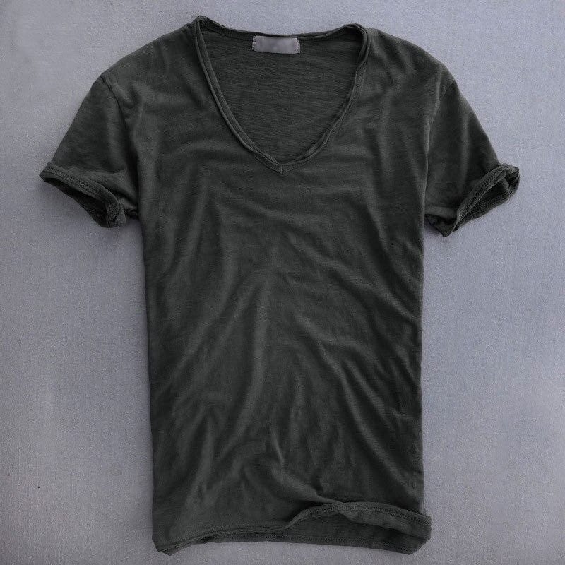 Men's slim fit V neck T-shirt in soft fabric, perfect for casual summer wear, featuring a stylish design and comfortable fit. 3