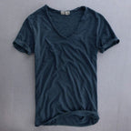 Men's slim fit V neck T-shirt in soft fabric, perfect for casual summer wear, featuring a stylish design and comfortable fit. 4