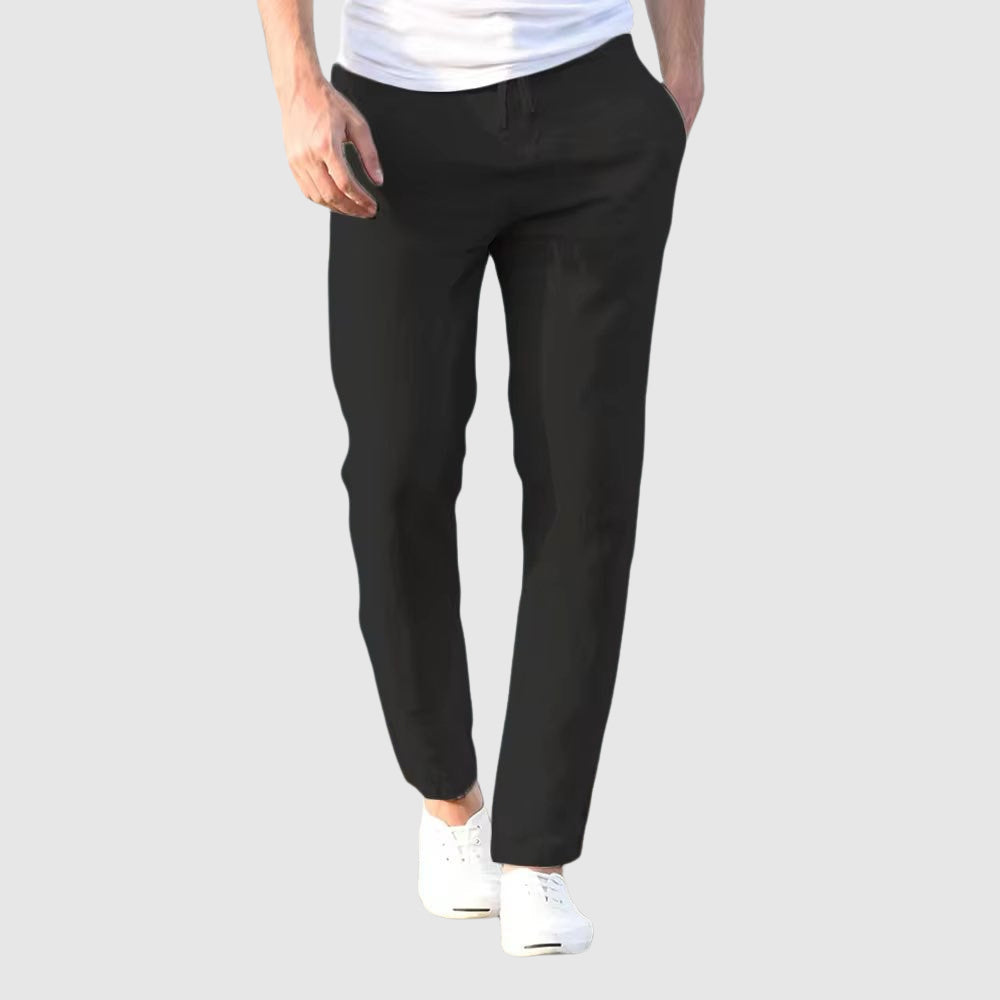 Men's straight leg linen trousers in a versatile casual style, perfect for warm weather and laid-back outings. 3