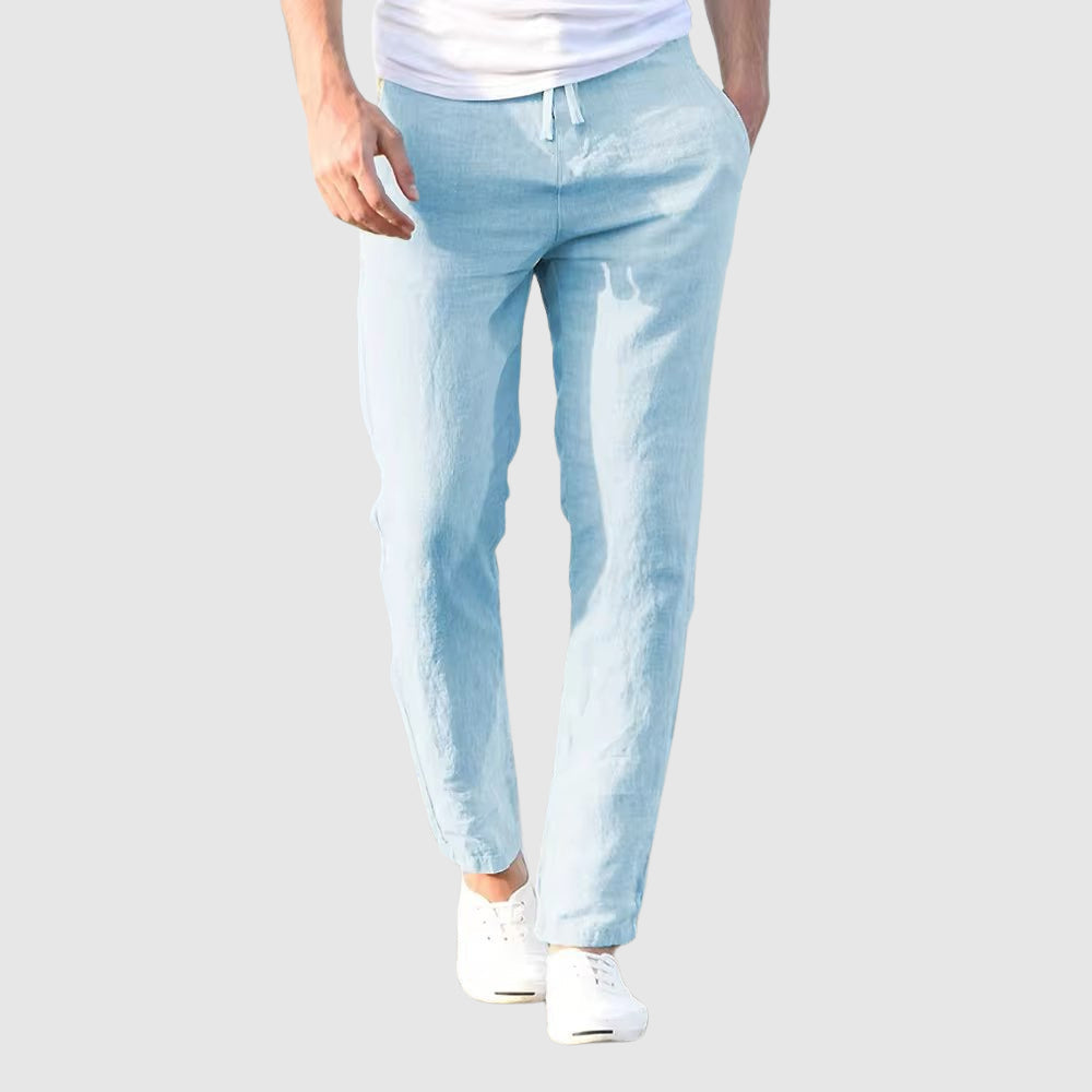 Men's straight leg linen trousers in a versatile casual style, perfect for warm weather and laid-back outings. 4