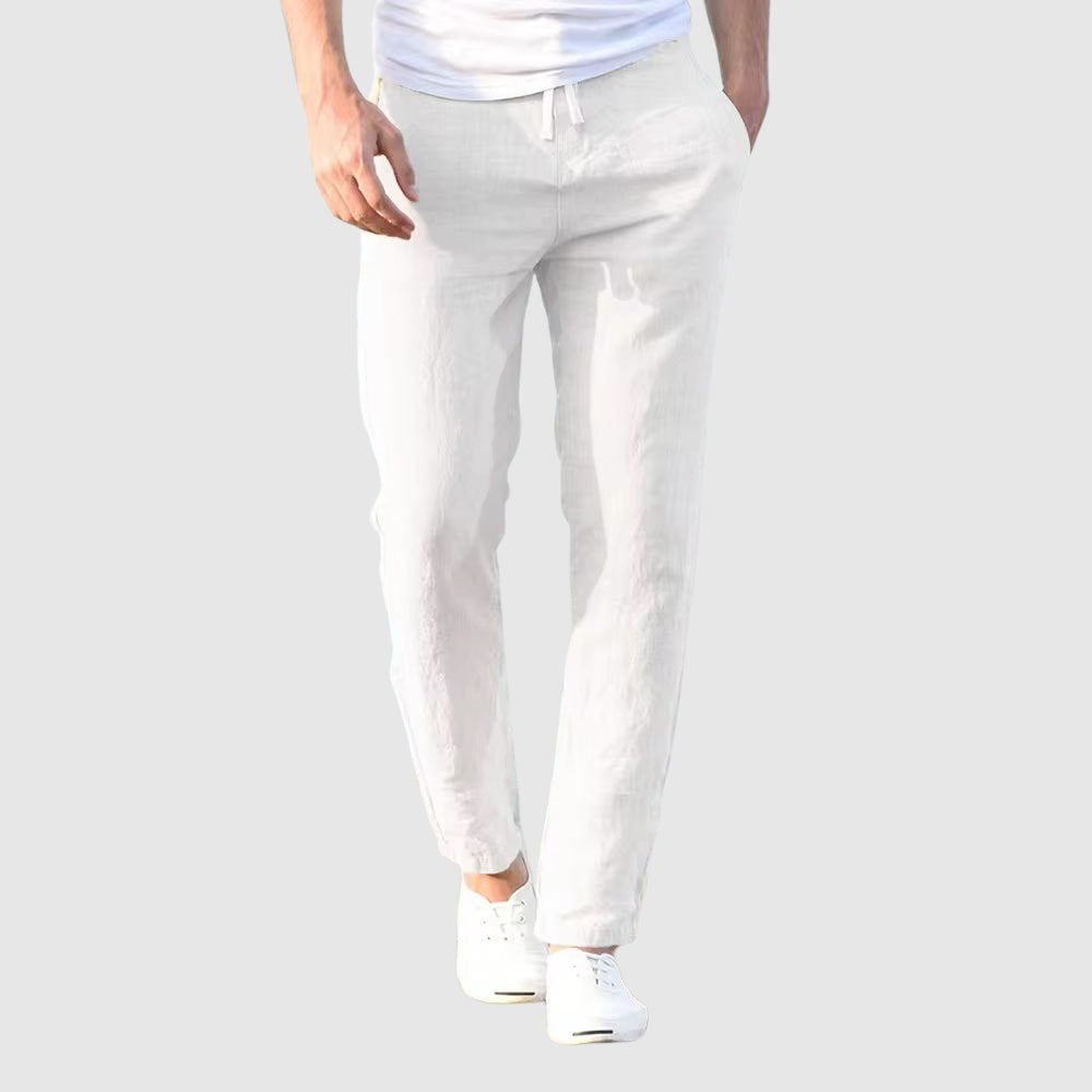 Men's straight leg linen trousers in a versatile casual style, perfect for warm weather and laid-back outings. 5