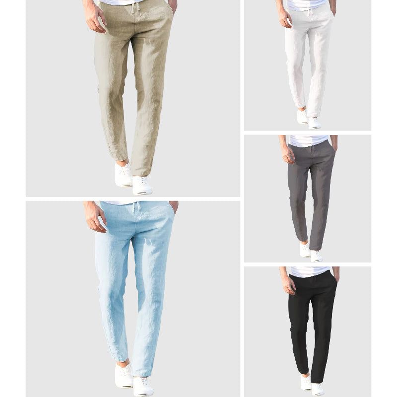 Men's straight leg linen trousers in a versatile casual style, perfect for warm weather and laid-back outings. 6