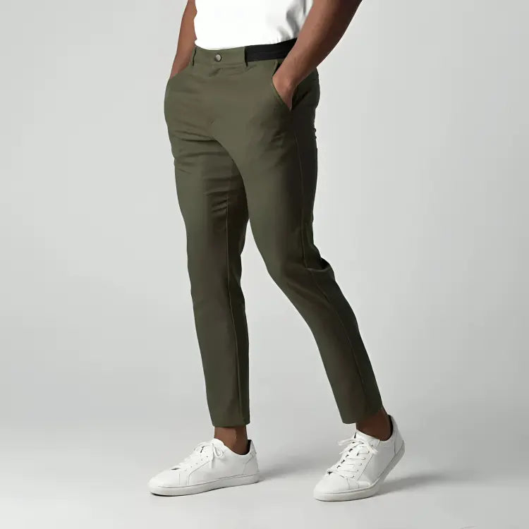 Men's tapered chino pants designed for versatility, perfect for work or casual outings, featuring a modern fit and comfortable fabric. 6