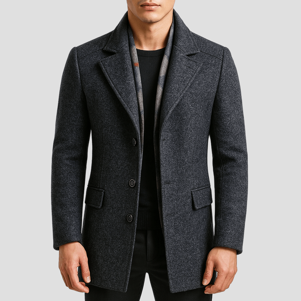 Men's Wool Blend Coat With Notch Lapel