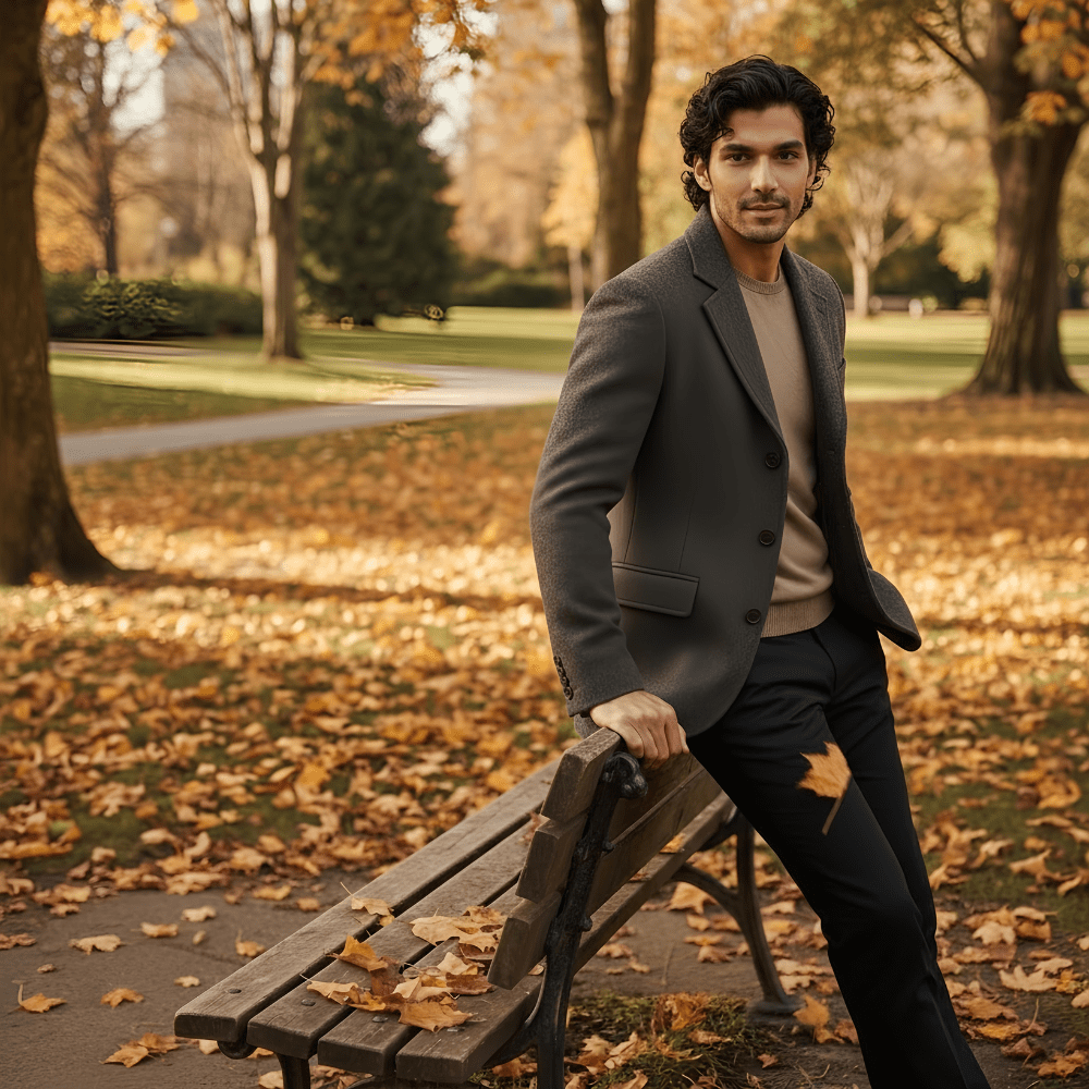 Men's Wool Blend Coat With Notch Lapel