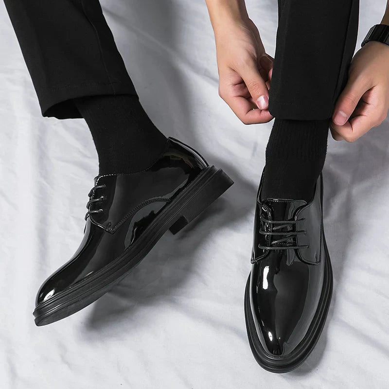 Men's Black Patent Leather Derby Shoes