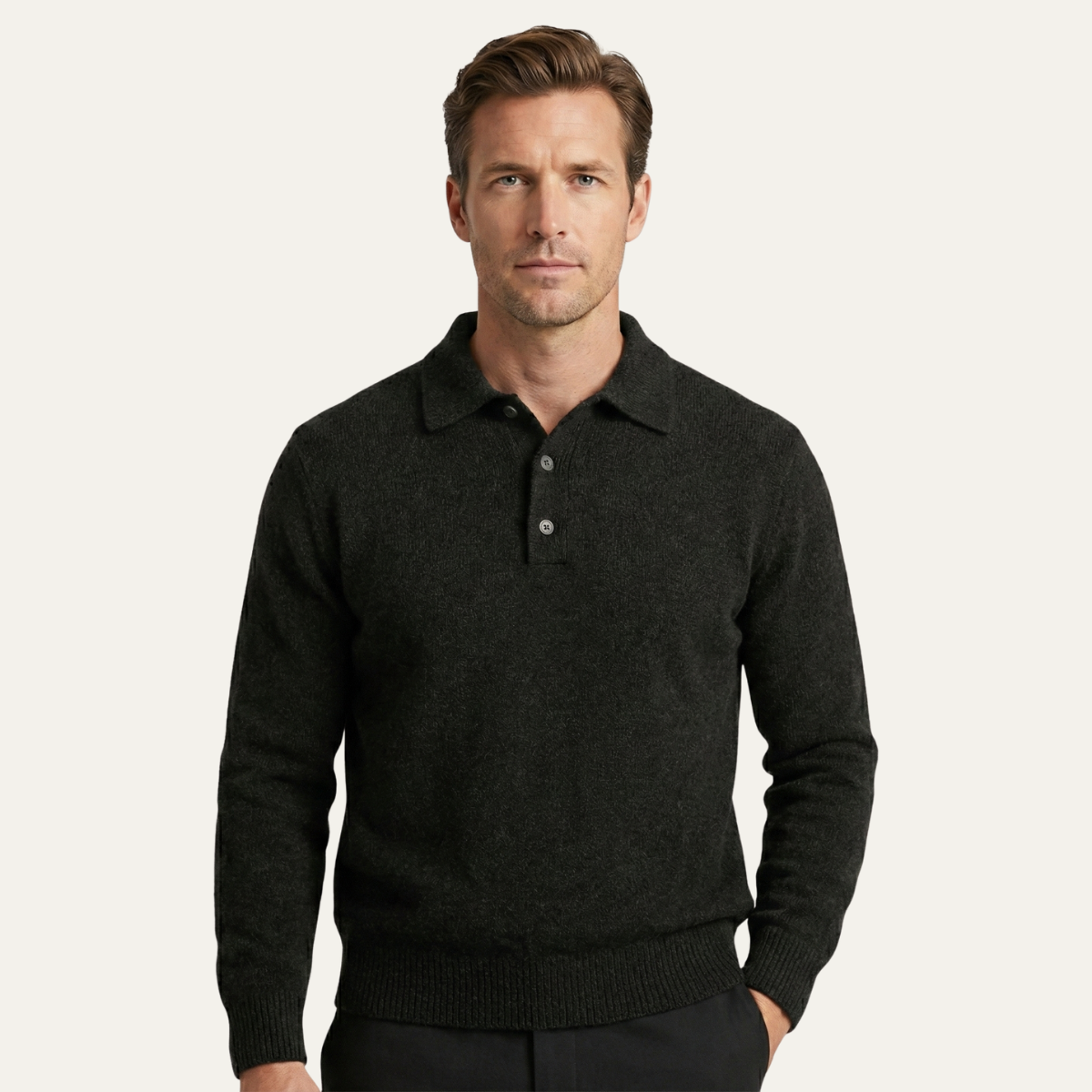 Knit polo collar sweater