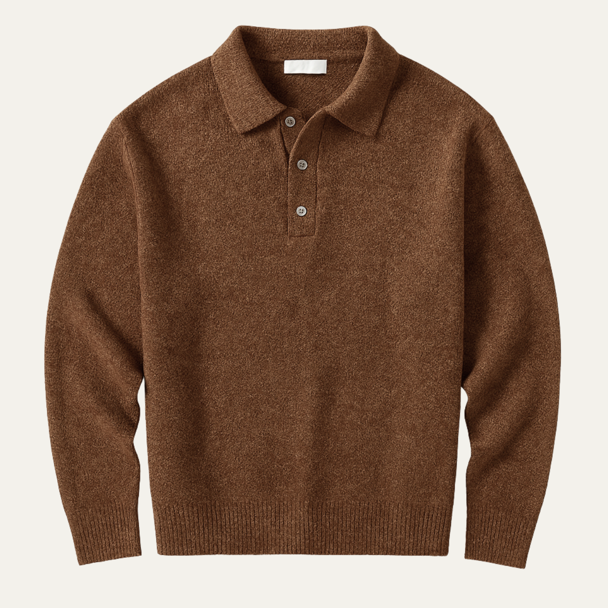 Knit polo collar sweater in brown