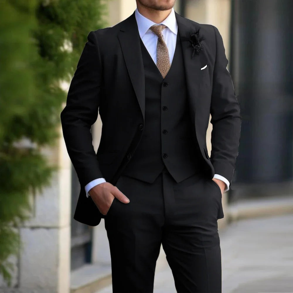 Men's Slim Fit 3 Piece Suit Set Cotton