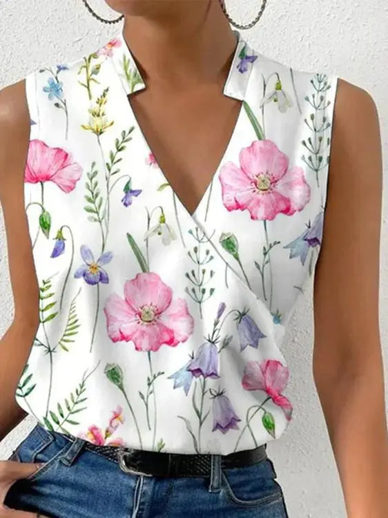 Sleeveless V-Neck Wrap Blouse