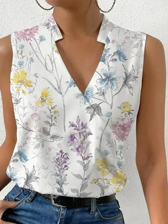 Sleeveless V-Neck Wrap Blouse