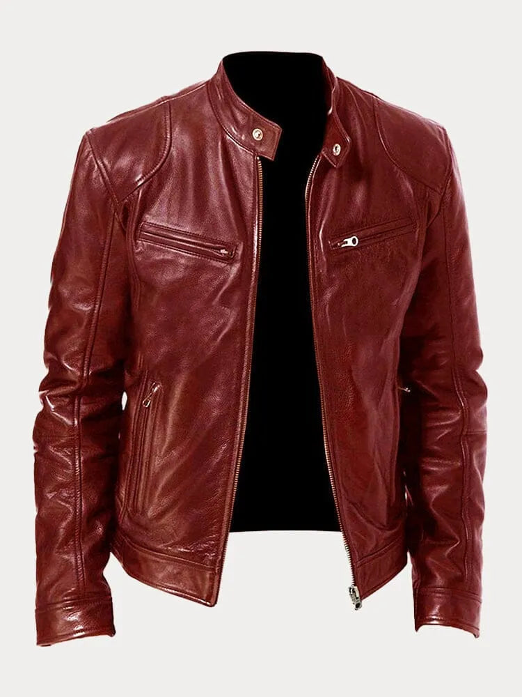 Men's classic leather jacket in burgundy