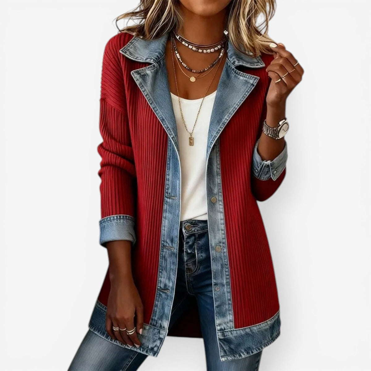 Women's Layered Collar Knit Button Jacket
