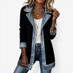 Women's knit autumn jacket with layered collar and buttons in black